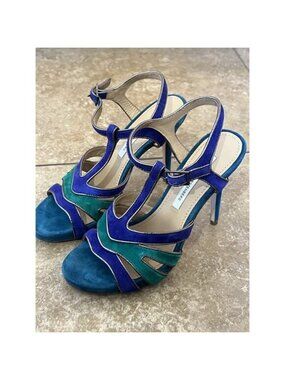 Diane Von Furstenberg DVF Women pumps 7M Green purple gold trim suede Shoes